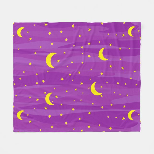 Couverture Polaire Dark Purple Night Sky - Stars and Moon Pattern  (Devant (Horizontal))