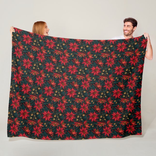 Couverture Polaire Dark Red Christmas Floral Pattern (En situation)