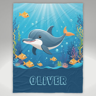 Couverture Polaire Dauphin mignon aquarelle personnalisé