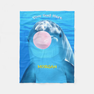 Couverture Polaire Dauphin mignon, bulle de gomme, nom et message