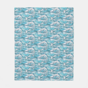 Couverture Polaire Dauphins de verre tendu de l'océan bleu