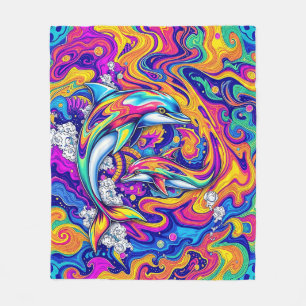Couverture Polaire Dauphins psychédéliques dans les tourbillons océan