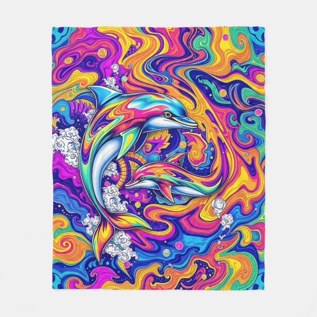 Couverture Polaire Dauphins psychédéliques dans les tourbillons océan (Devant)