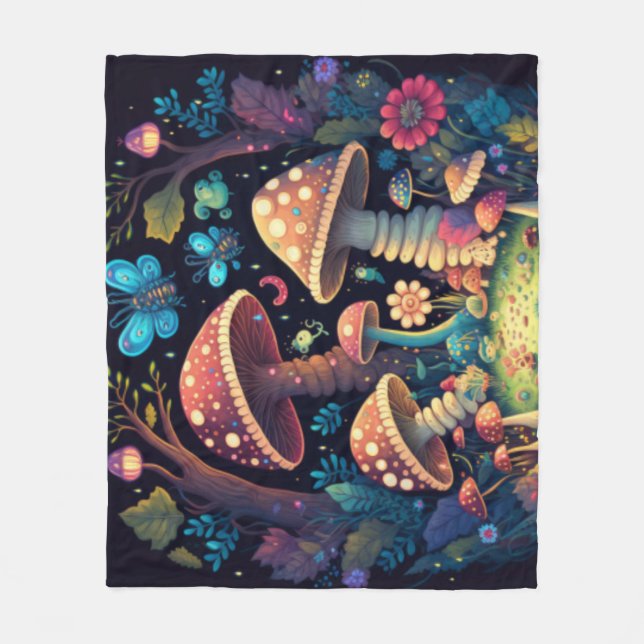 Couverture Polaire De beaux elfes mignons jouent sous les champignons (Devant)