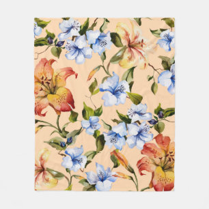 Couverture Polaire De beaux lys de tigre et de petites fleurs bleues