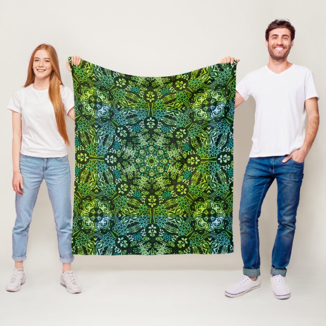 Couverture Polaire De Beaux Verts Et Blues Mandala (En situation)