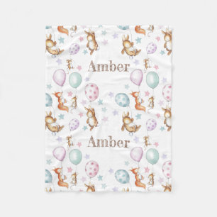 Couverture Polaire De mignons animaux en bois avec des ballons couver