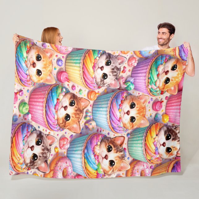Couverture Polaire De mignons chatons et cupcakes, plaid en polaire,  (En situation)