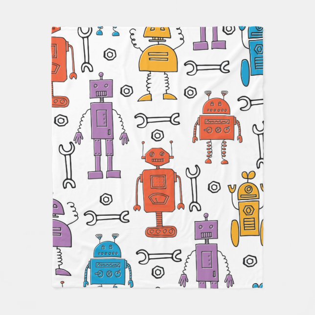 Couverture Polaire De mignons robots à doodle. Motif sans couture. Ch (Devant)