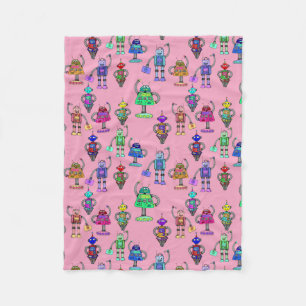 Couverture Polaire De mignons robots colorés sur arrière - plan rose