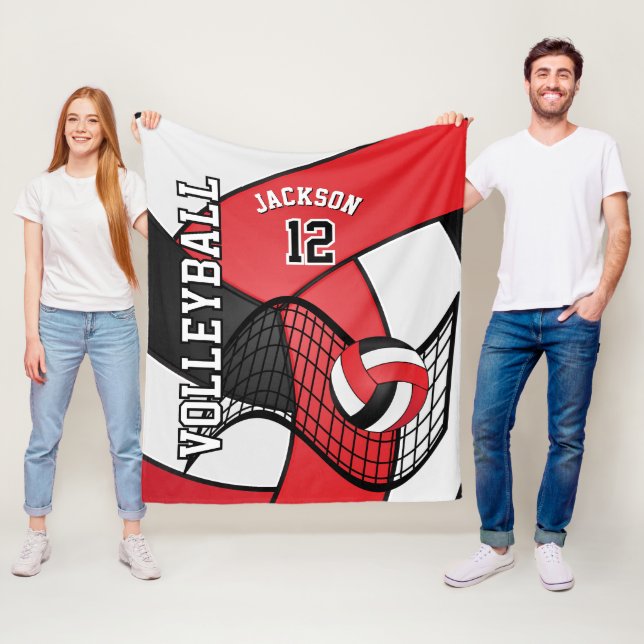 Couverture Polaire 🏐 de volley-ball en rouge, blanc et noir (En situation)