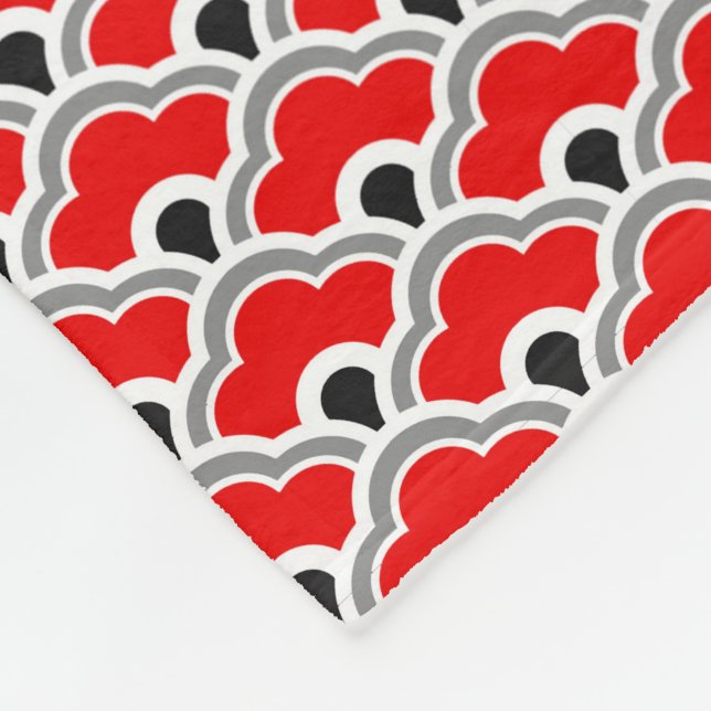 Couverture Polaire Déco pétoncles chinois, rouge, gris, noir et blanc (Coin)