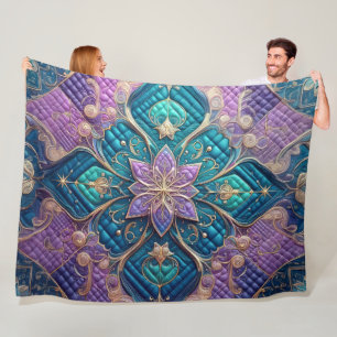 Couverture Polaire Décor bleu turquoise pourpre doré