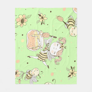 Couverture Polaire Décor d'abeille au miel vintage