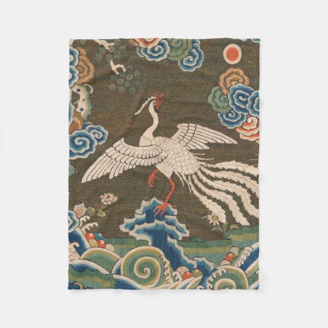 Couverture Polaire Décor d'antiquité chinois d'oiseaux (Devant)
