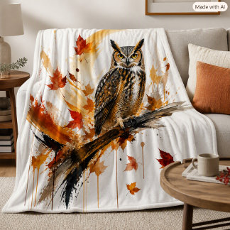 Couverture Polaire Décor de feuilles d'automne de grand-duc abstrait