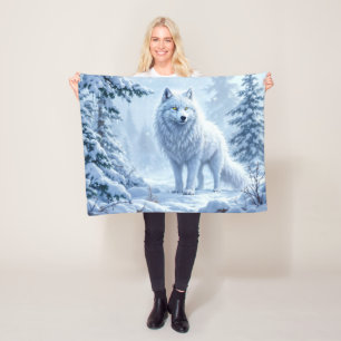 Couverture Polaire Décor de glace de loup blanc de forêt neigeuse