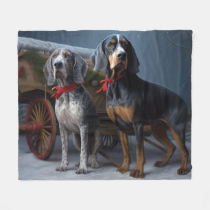 Couverture Polaire Décor de Noël Bluetick Coonhound Snowy Sleigh