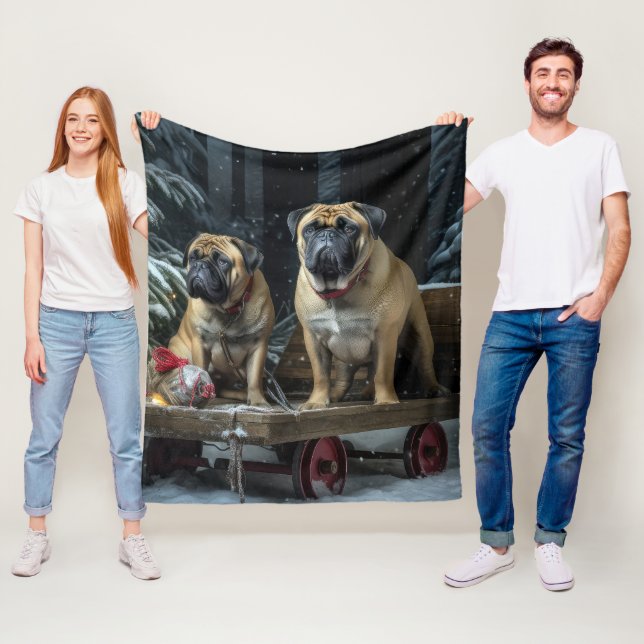 Couverture Polaire Décor de Noël Bullmastiff Snowy Sleigh (En situation)
