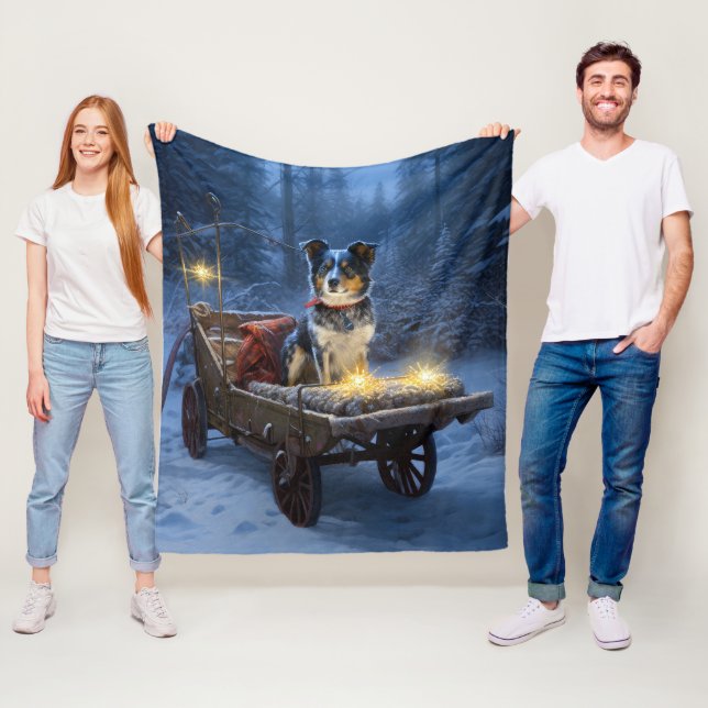Couverture Polaire Décor de Noël Chariot de Neige Blue Heeler (En situation)