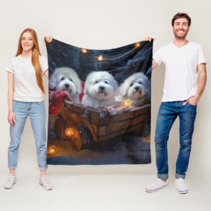 Couverture Polaire Décor de Noël Coton De Tulear Snowy Sleigh