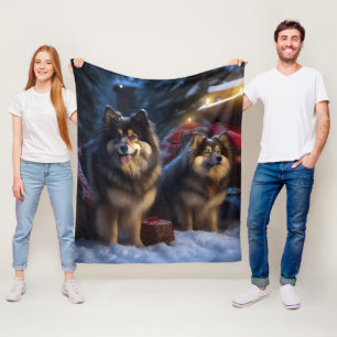Couverture Polaire Décor de Noël Lapphund Snowy Sleigh
