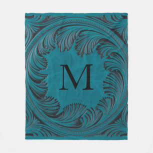 Couverture Polaire Décor Floral Occidental en Cuir turquoise