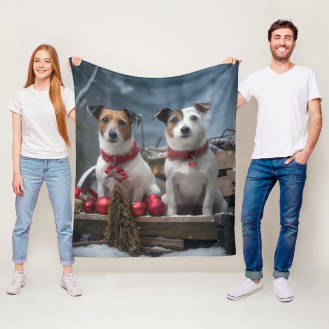 Couverture Polaire Décoration de Noël Jack Russell enneigé  (En situation)