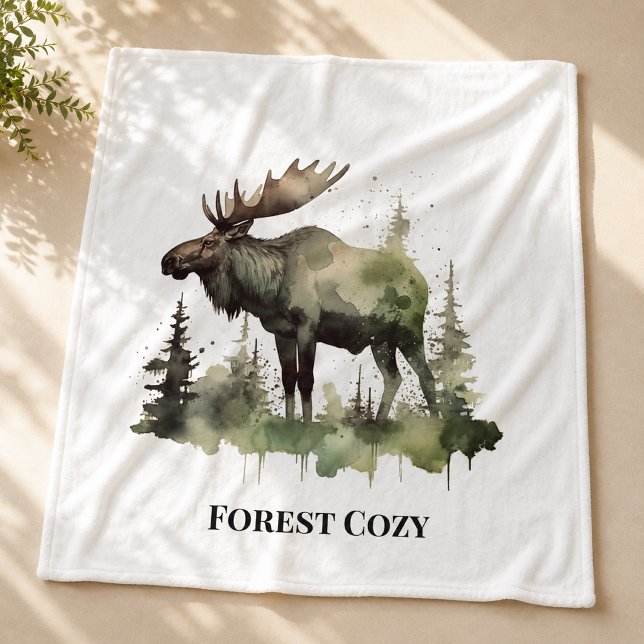Couverture Polaire Décoration rustique de lodge de moose forêt esthét (Créateur téléchargé)