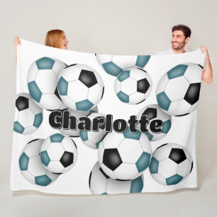 Couverture Polaire décoration turquoise de football noir