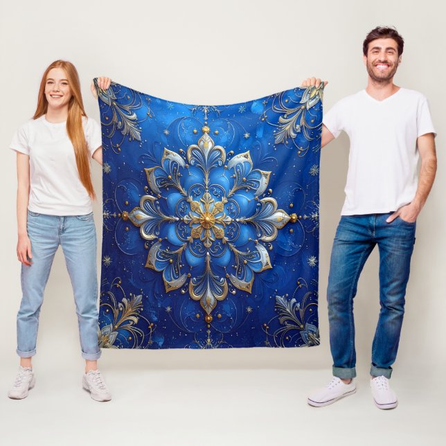 Couverture Polaire Decorative Blue Gold Fleece Blanket (En situation)