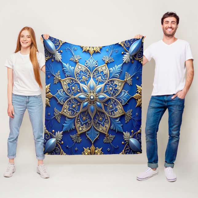Couverture Polaire Decorative Blue Gold Fleece Blanket (En situation)