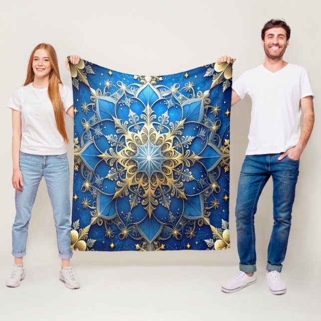 Couverture Polaire Decorative Blue Gold Fleece Blanket (En situation)