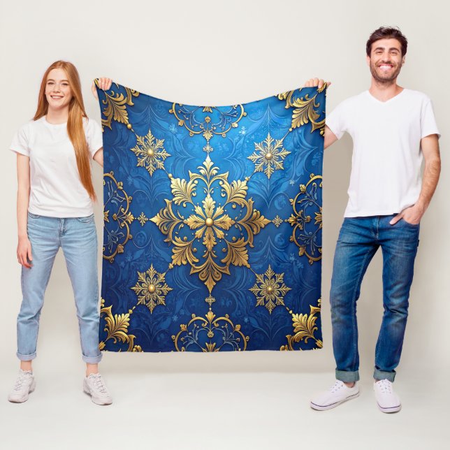 Couverture Polaire Decorative Blue Gold Fleece Blanket (En situation)