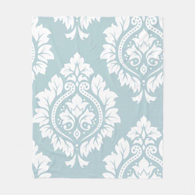 Couverture Polaire Decorative Damask Art I White on Duck Egg Blue (Devant)