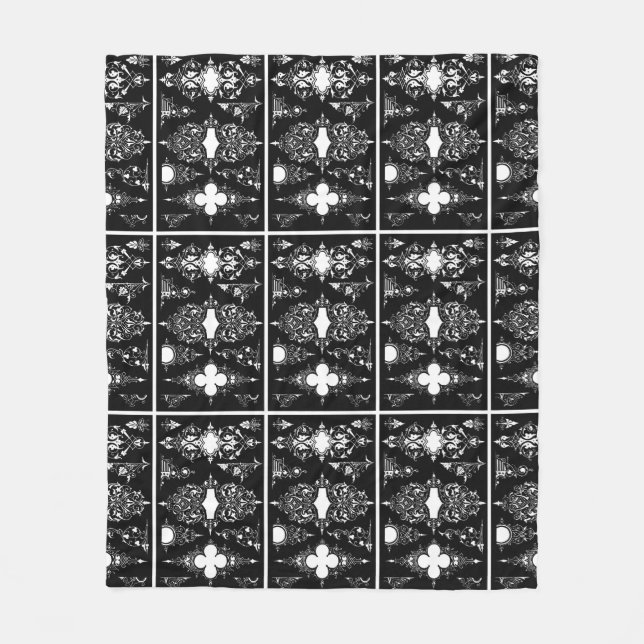 Couverture Polaire Découpe gothique antique ornate garniture noir bla (Devant)