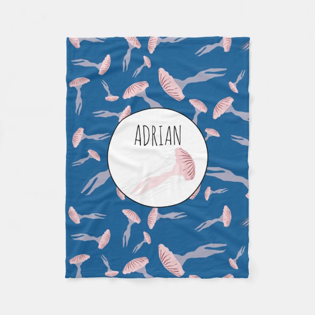 Couverture Polaire Deep Blue Ocean Jellyfish Motif Nom personnalisé (Devant)