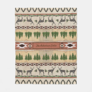 Couverture Polaire Deer Antler Rustic Wood Forest Cabine Nom de famil