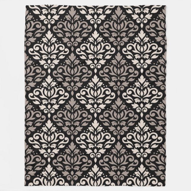 Couverture Polaire Défiler Damask Gros Motif Taupe Crème Noir (Devant)