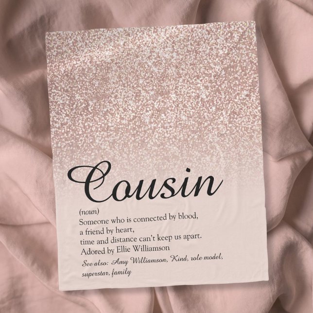Couverture Polaire Définition de Cousine Script Rose Paillettes Dorée (Cousin Definition Script Rose Gold Glitter Fleece Blanket)