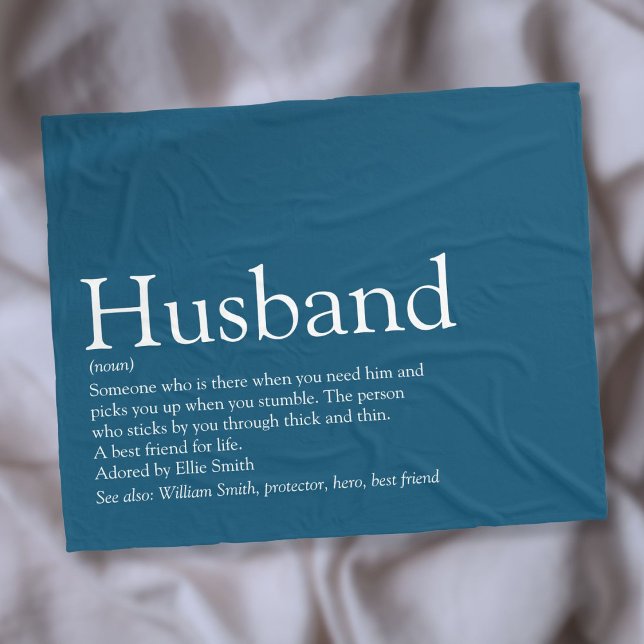 Couverture Polaire Définition de mari amusant bleu moderne (Modern Blue Fun Husband Definition Fleece Blanket)