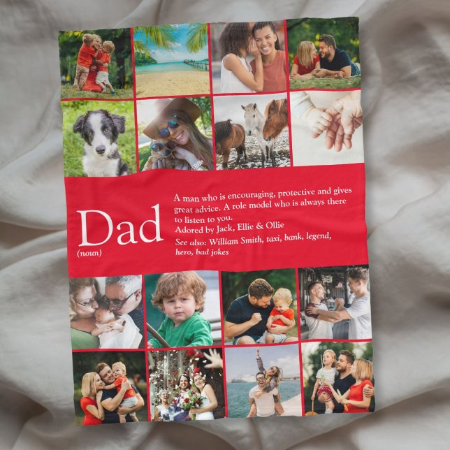 Couverture Polaire Définition de papa Citation 16 Collage photo Rouge (Dad Definition Saying 16 Photo Collage Red Small Fleece Blanket)