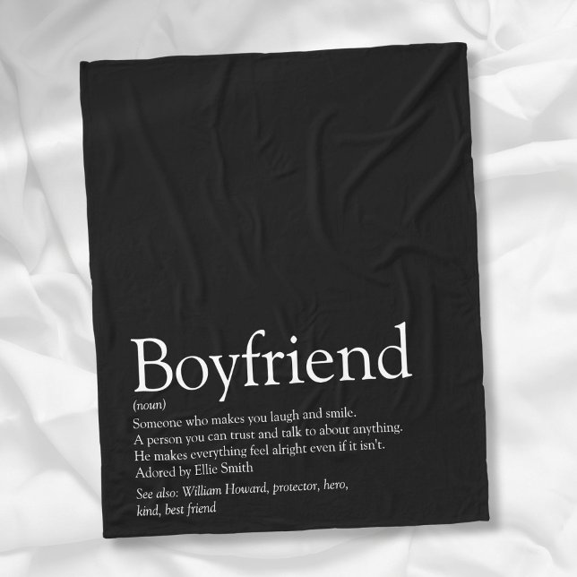 Couverture Polaire Définition Simple et Moderne de Petit Ami en Noir  (Simple Modern Boyfriend Definition Black and White Fleece Blanket)