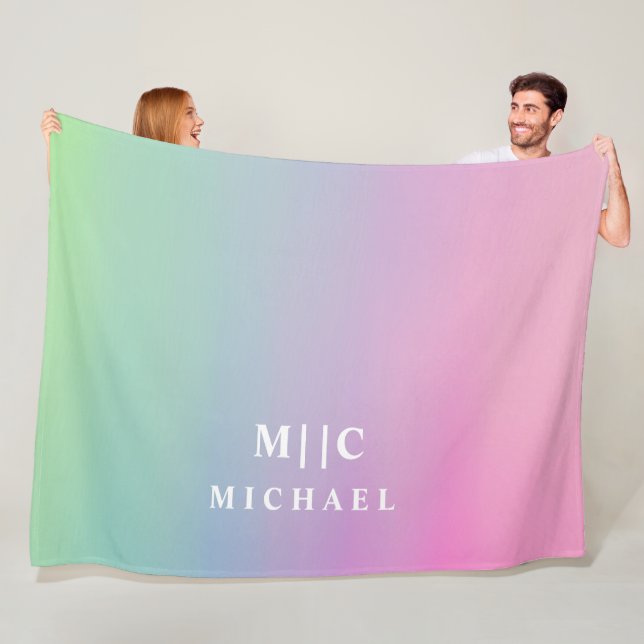 Couverture Polaire dégradé rose monogramme moderne simple (En situation)