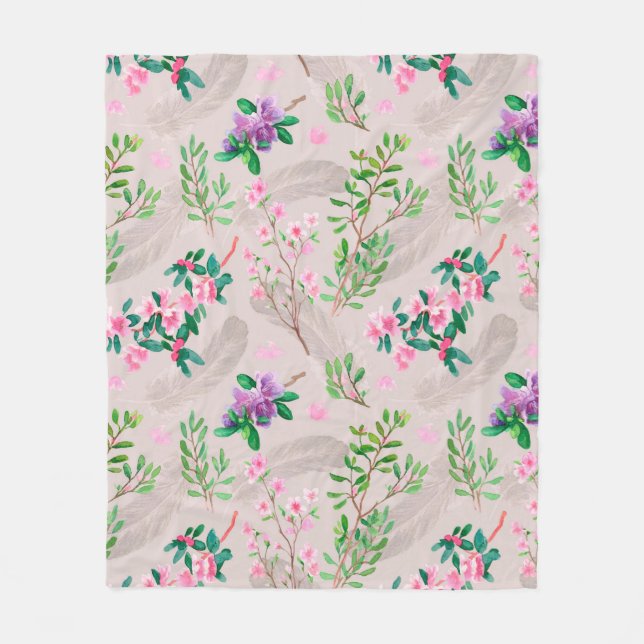 Couverture Polaire Delicate pattern with rhododendron flowers and fea (Devant)