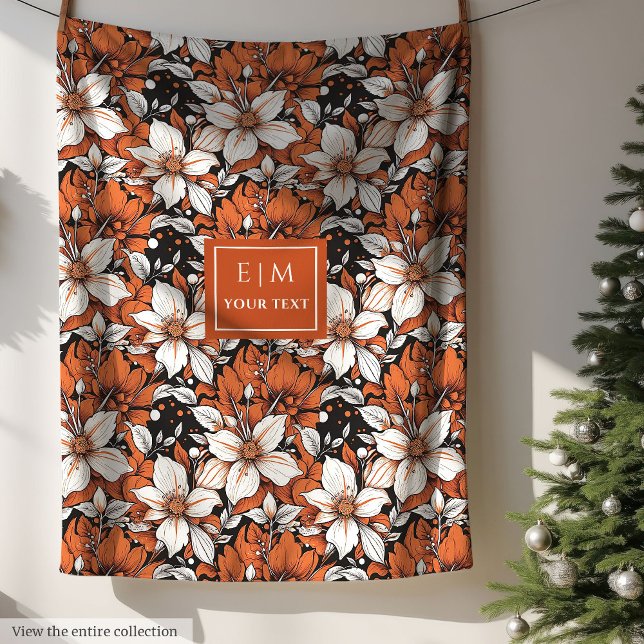 Couverture Polaire Délicate terre cuite et fleurs blanches sur mesure (Delicate terracotta and white flowers custom Fleece Blanket )