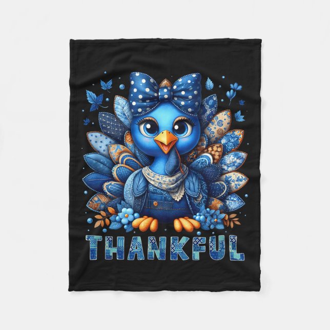 Couverture Polaire Denim Thankful Turkey Grandma Mama Mom Give Thanks (Devant)