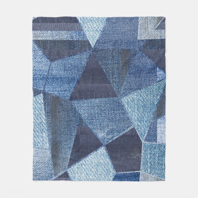 Couverture Polaire Denim Urban : Patchwork à rayures détendues. (Devant)