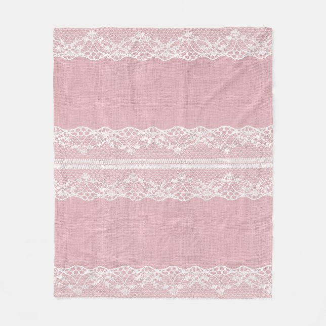 Couverture Polaire Dentelle blanche sur Pastel Lin rose Texture (Devant)