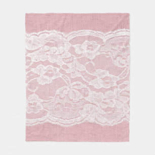 Couverture Polaire Dentelle blanche sur Pastel Lin rose Texture